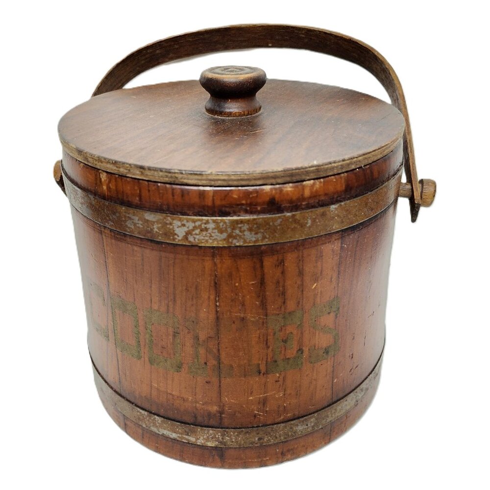 Basketville Putney Vermont Wood Barrel Cookie Bucket Vintage